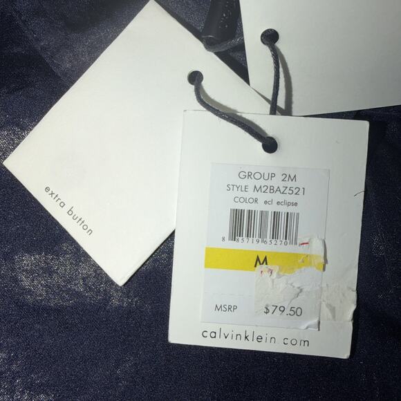 NWT Calvin Klein Women’s Navy Polyester Button Up Roll Tab Sleeve Blouse Medium - Picture 3 of 7